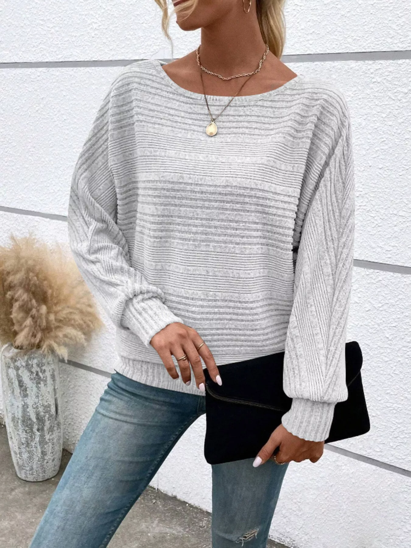 Ribbed Round Neck Long Sleeve Top - Image 8