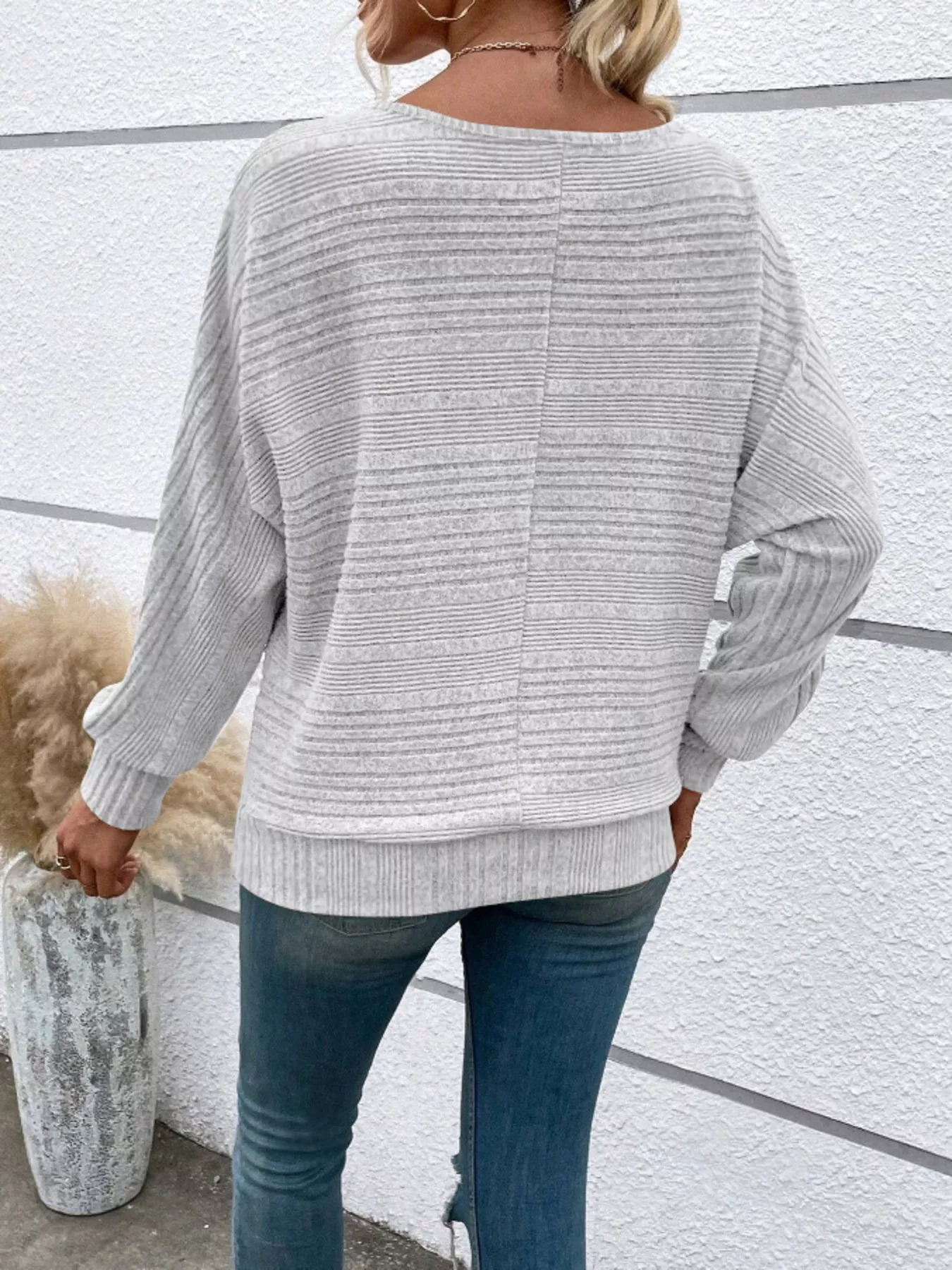 Ribbed Round Neck Long Sleeve Top - Image 9
