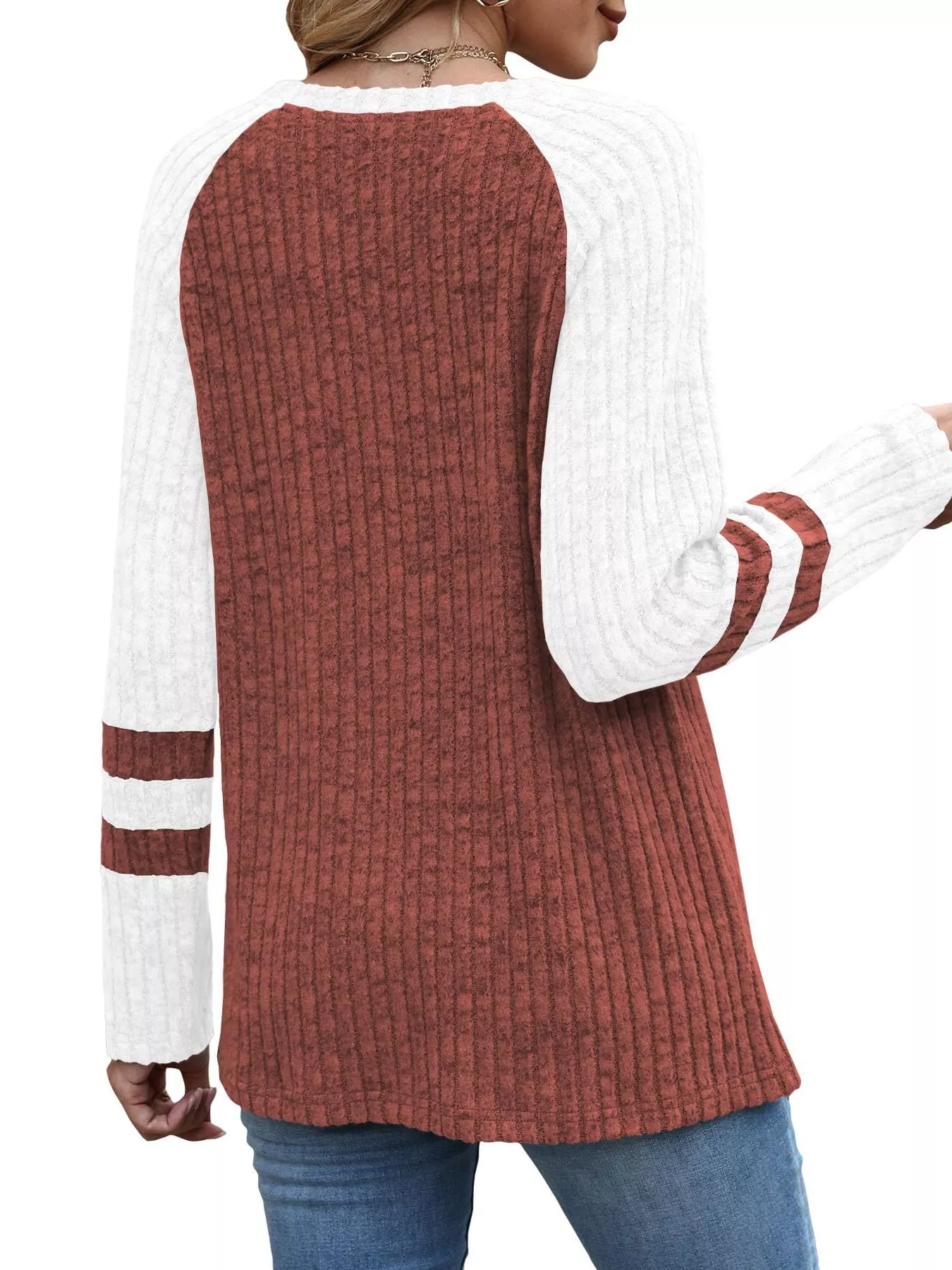 Ribbed Round Neck Raglan Sleeve Top - Image 3