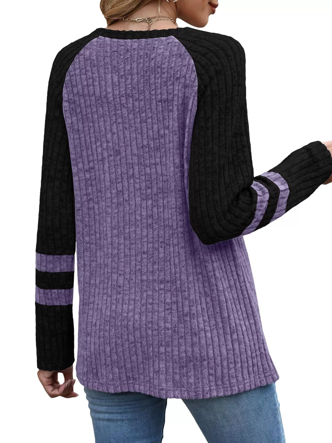 Ribbed Round Neck Raglan Sleeve Top - Image 6
