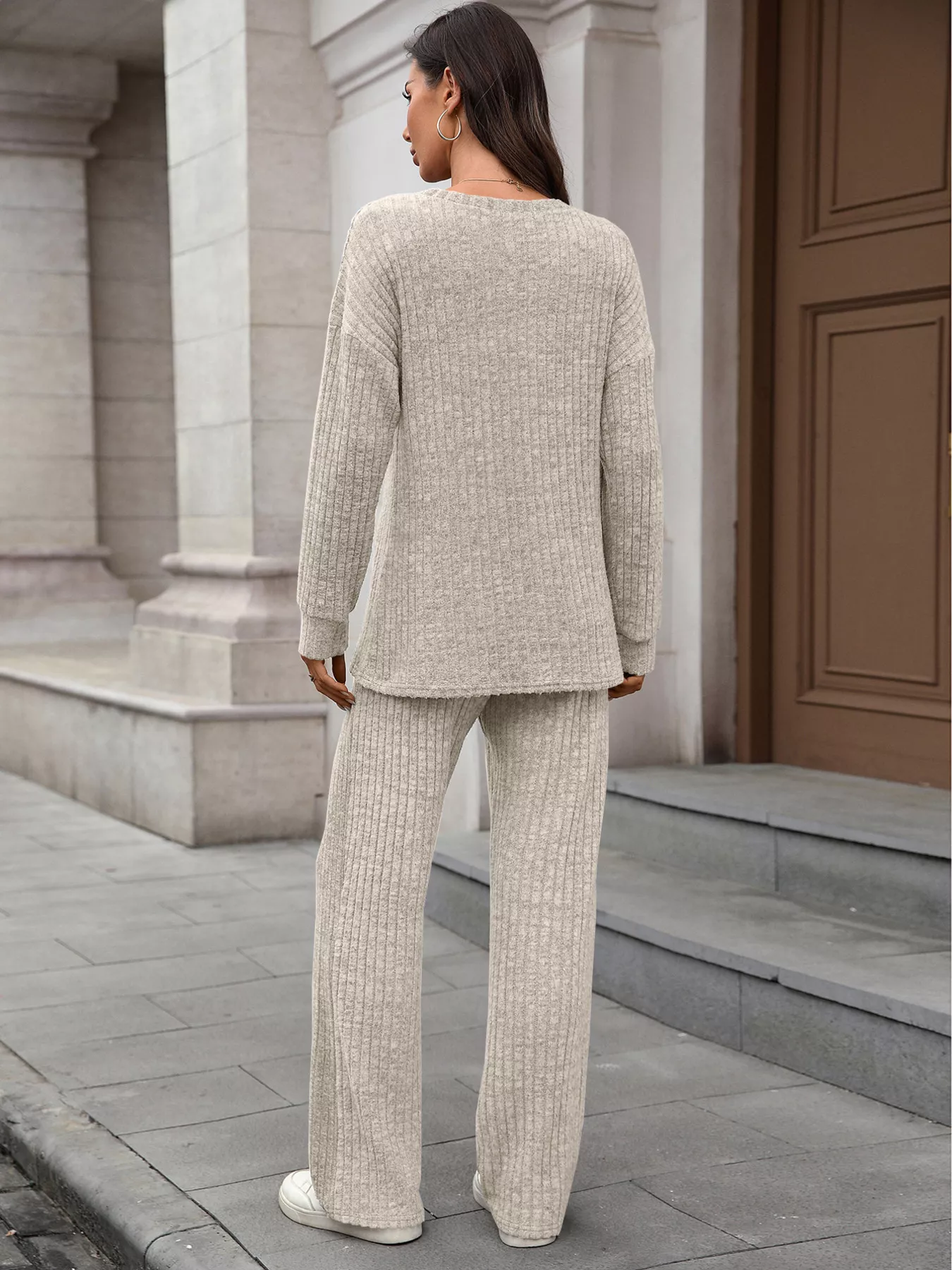 Ribbed Round Neck Top and Pants Set - Image 12