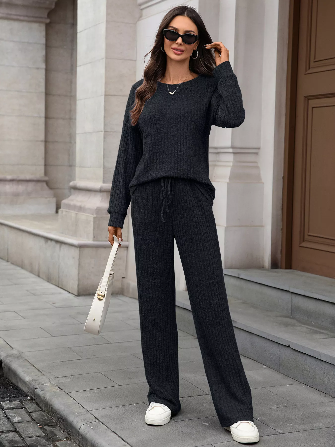 Ribbed Round Neck Top and Pants Set - Image 15