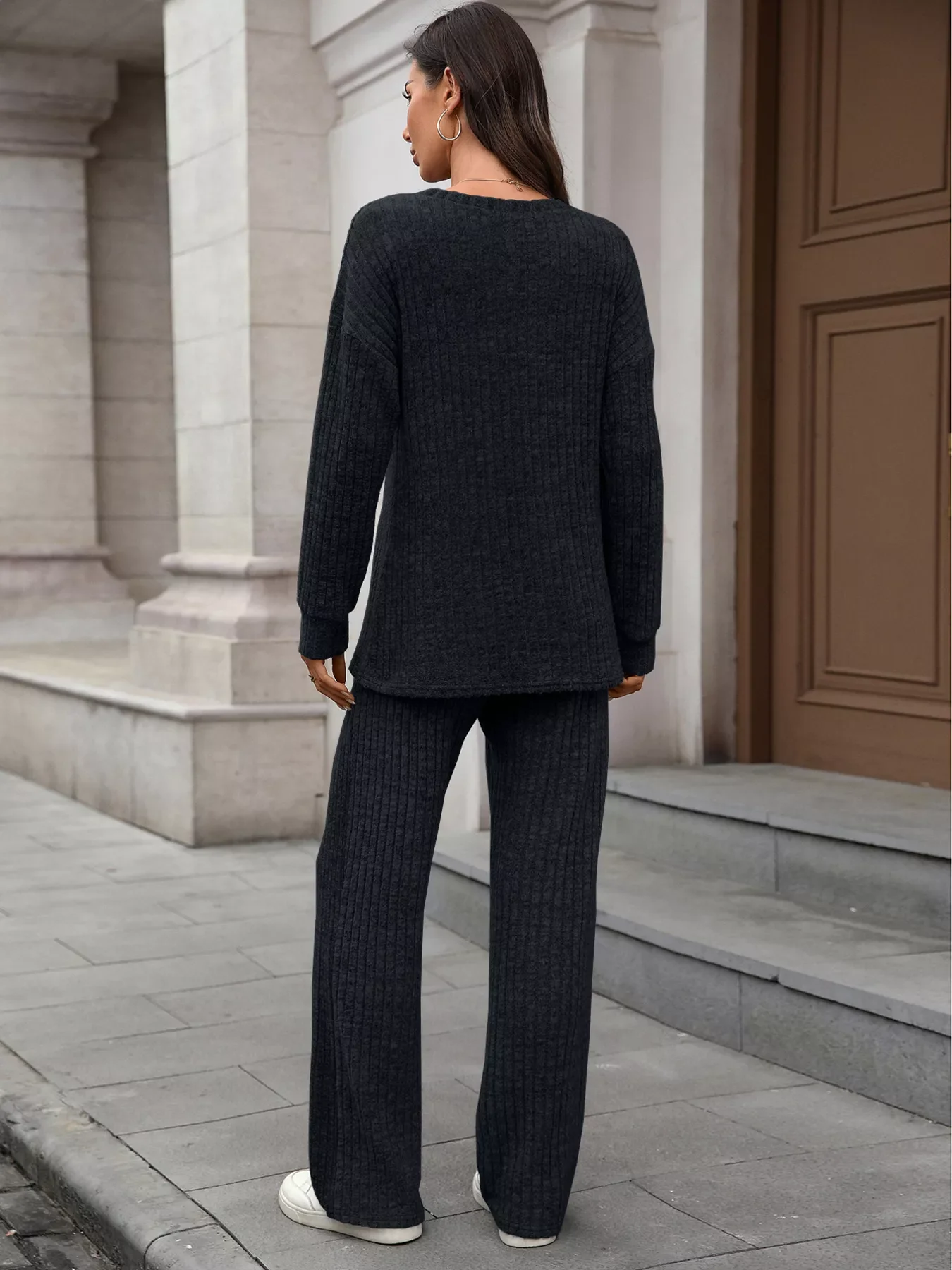 Ribbed Round Neck Top and Pants Set - Image 17