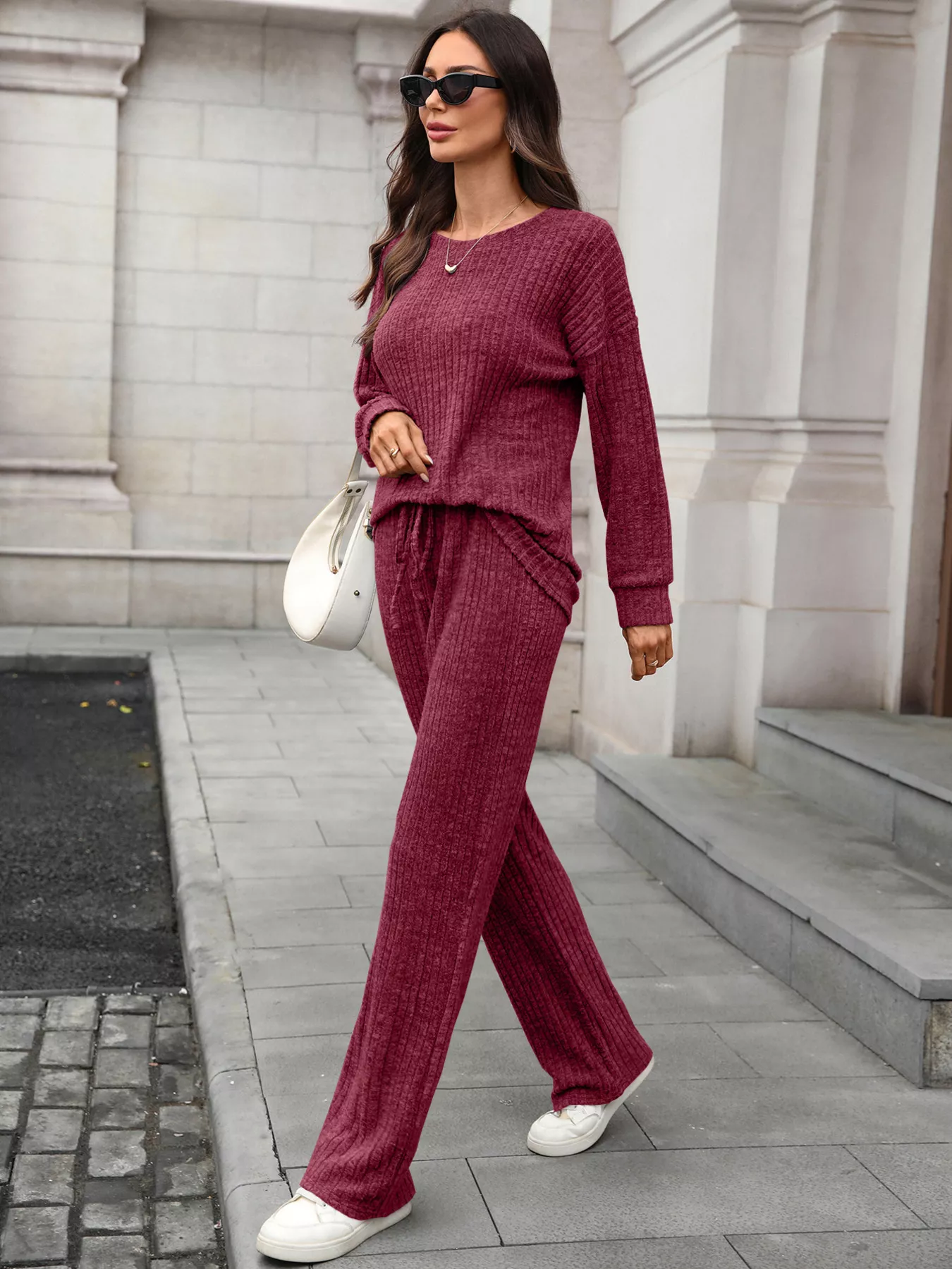 Ribbed Round Neck Top and Pants Set - Image 20