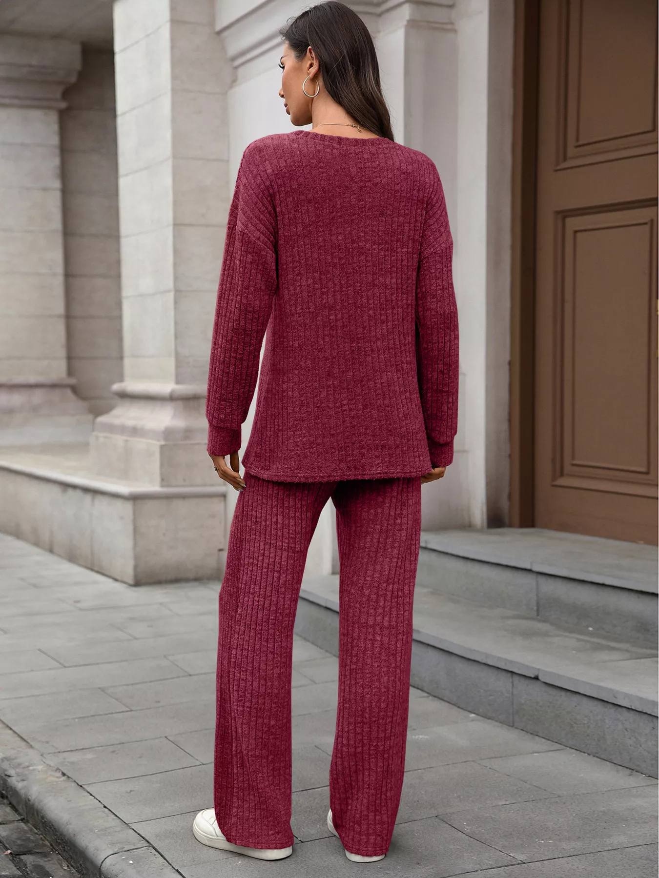 Ribbed Round Neck Top and Pants Set - Image 21