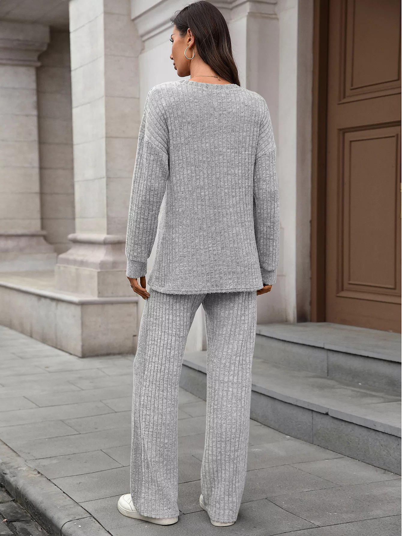 Ribbed Round Neck Top and Pants Set - Image 27