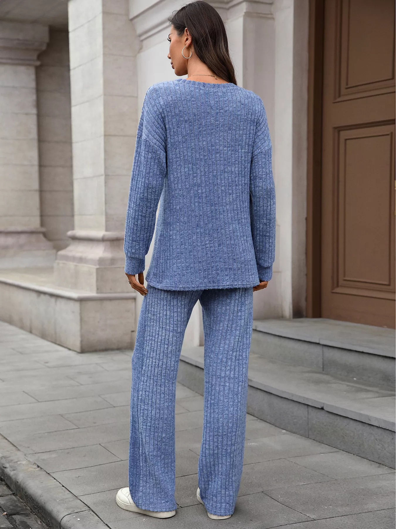 Ribbed Round Neck Top and Pants Set - Image 6