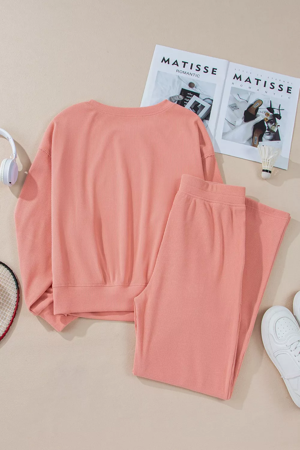 Ribbed Round Neck Top and Pants Set - Image 10