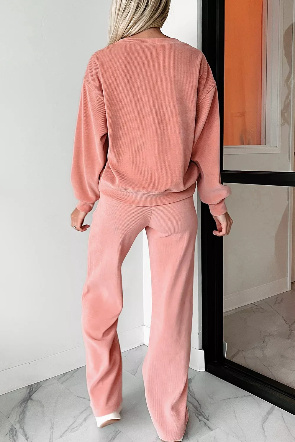 Ribbed Round Neck Top and Pants Set - Image 6
