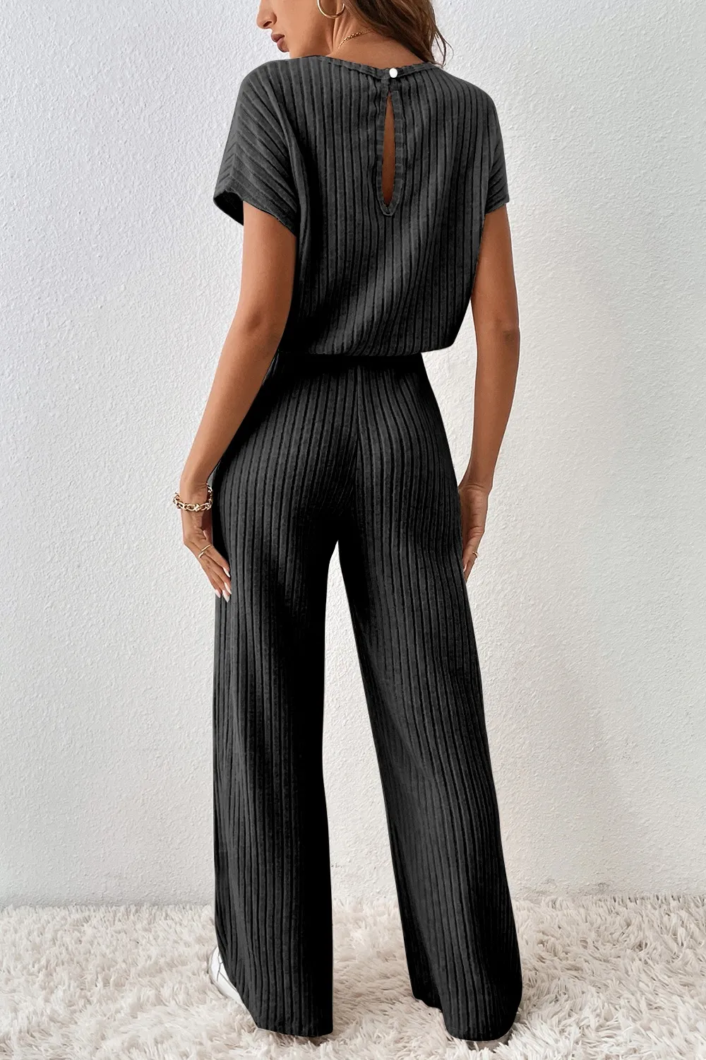 Ribbed Short Sleeve Wide Leg Jumpsuit - Image 16