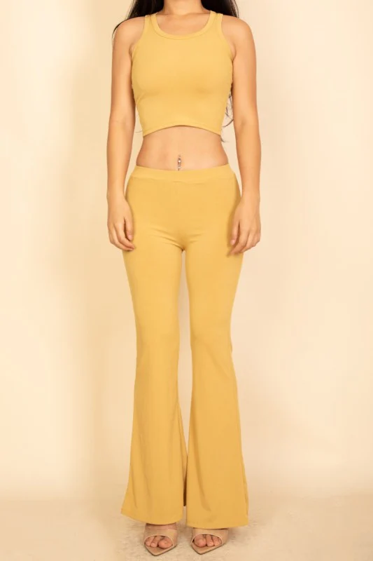 Ribbed Sleeveless Crop Top & Flared Pants Set - Image 16