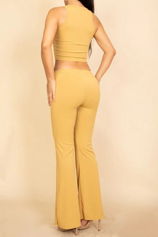 Ribbed Sleeveless Crop Top & Flared Pants Set - Image 19