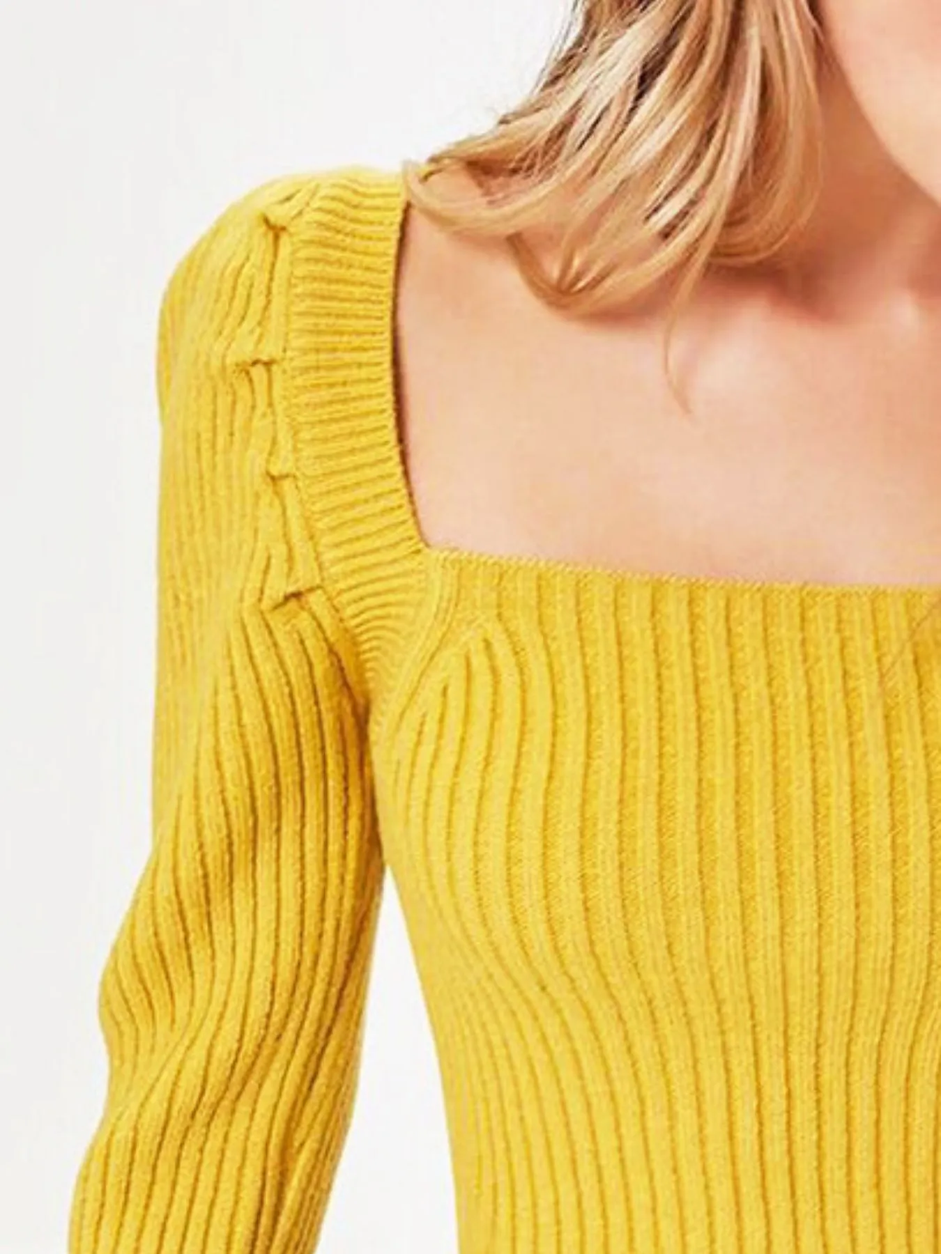 Ribbed Square Neck Long Sleeve Sweater - Image 2