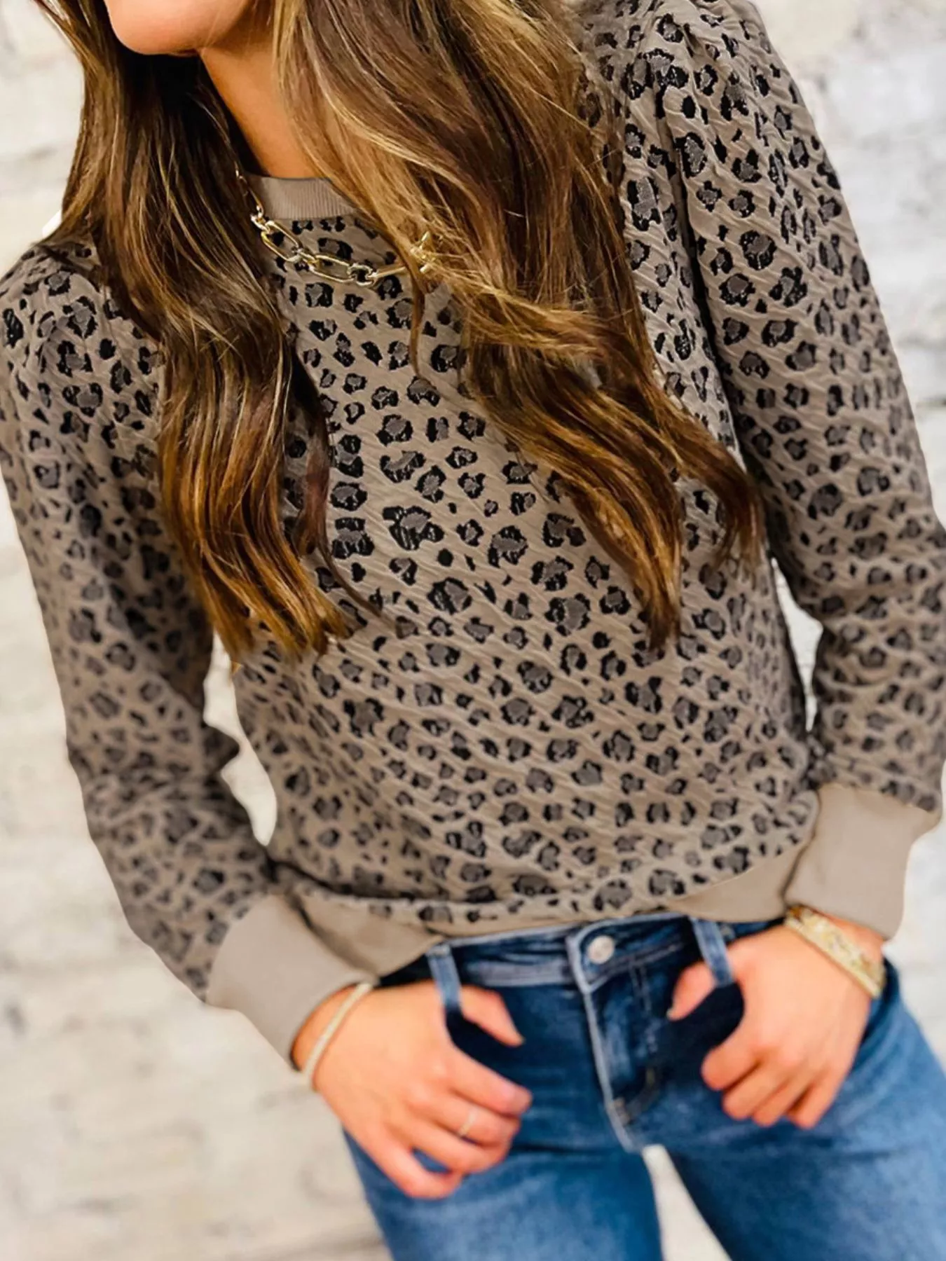 Ribbed Trim Leopard Print Long Sleeve Top - Image 10