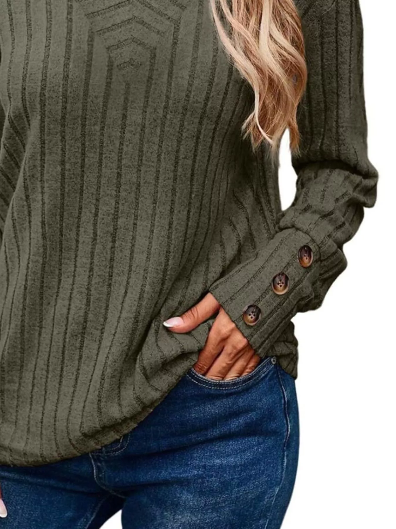 Ribbed V-Neck Long Sleeve Top - Image 15