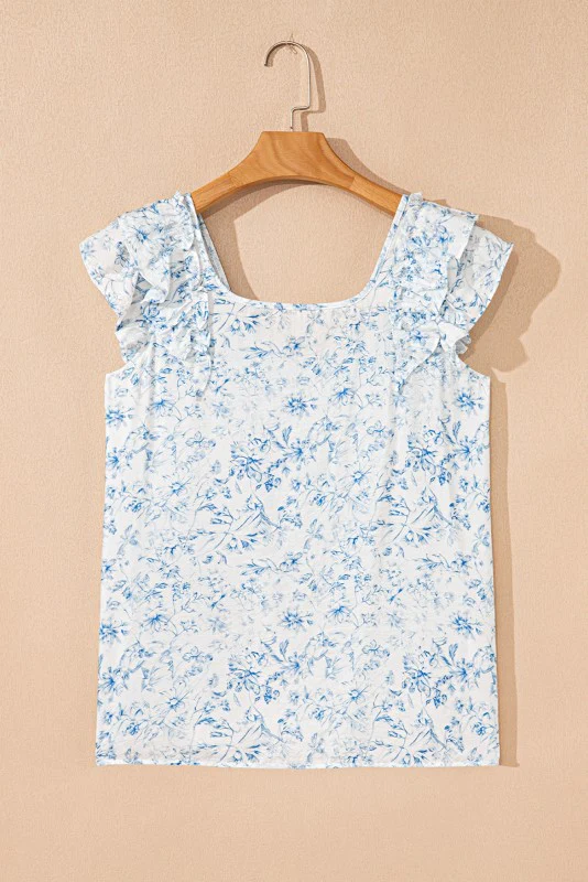 Ribbon Back Blue Floral Viscose Blouse - Image 2