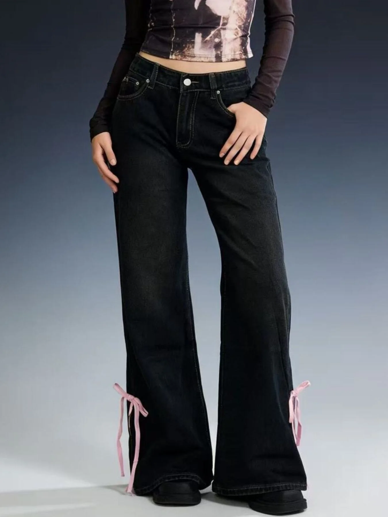 Ribbon Detail Flare Jeans - Image 5