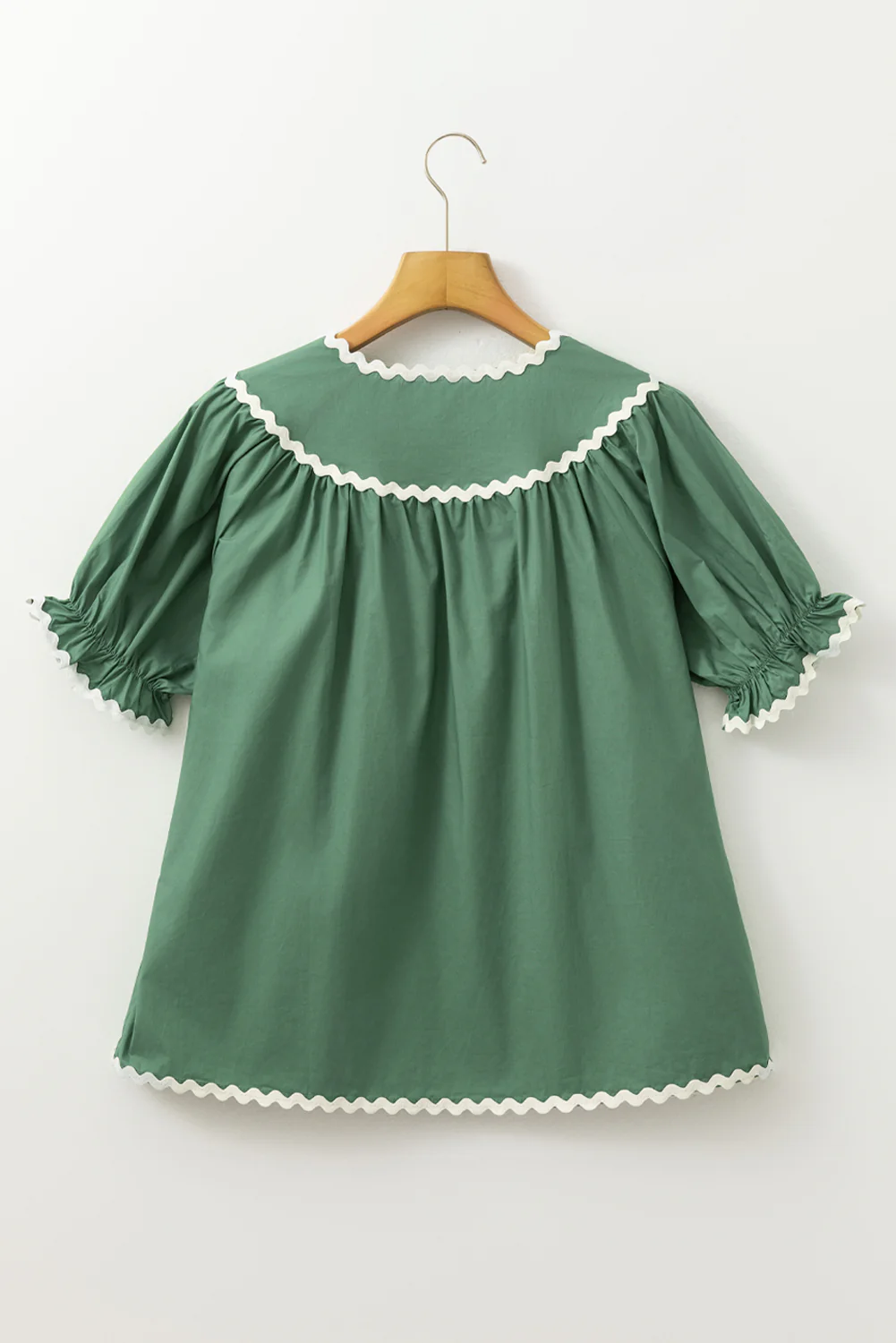 Ric Rac Trim Tie Neck Short Sleeve Blouse - Image 4