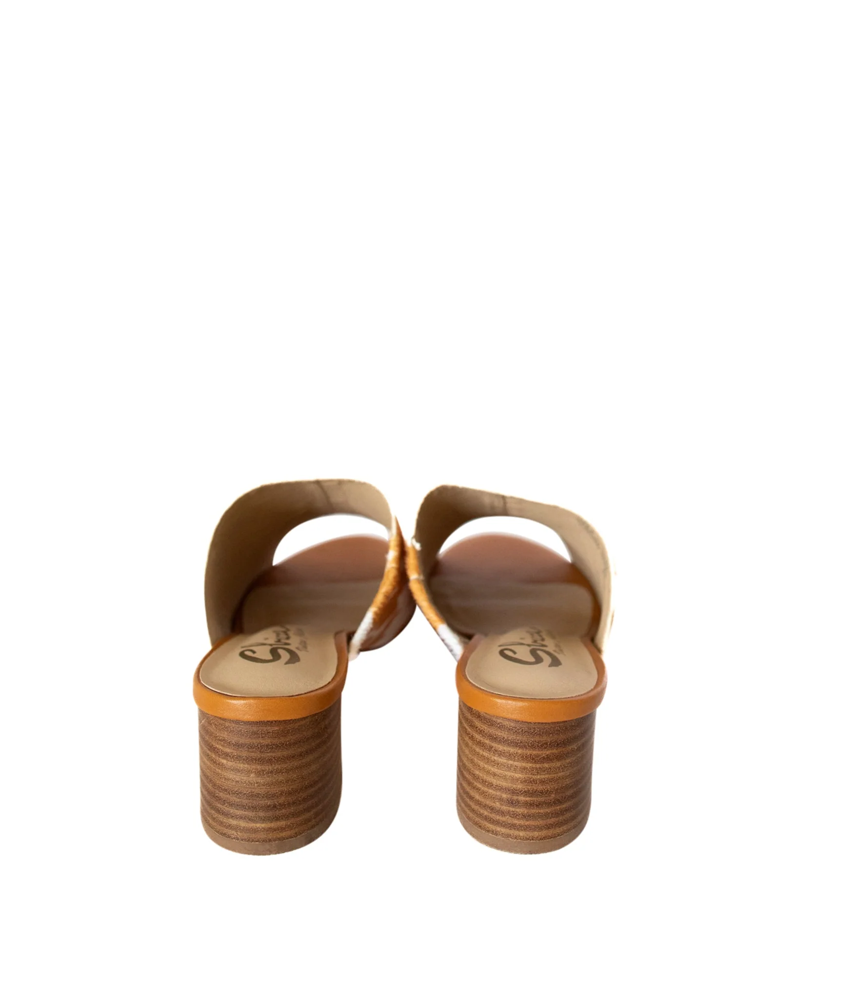 Richwood Peeptoe Tan and White Cowhide Slide - Image 11