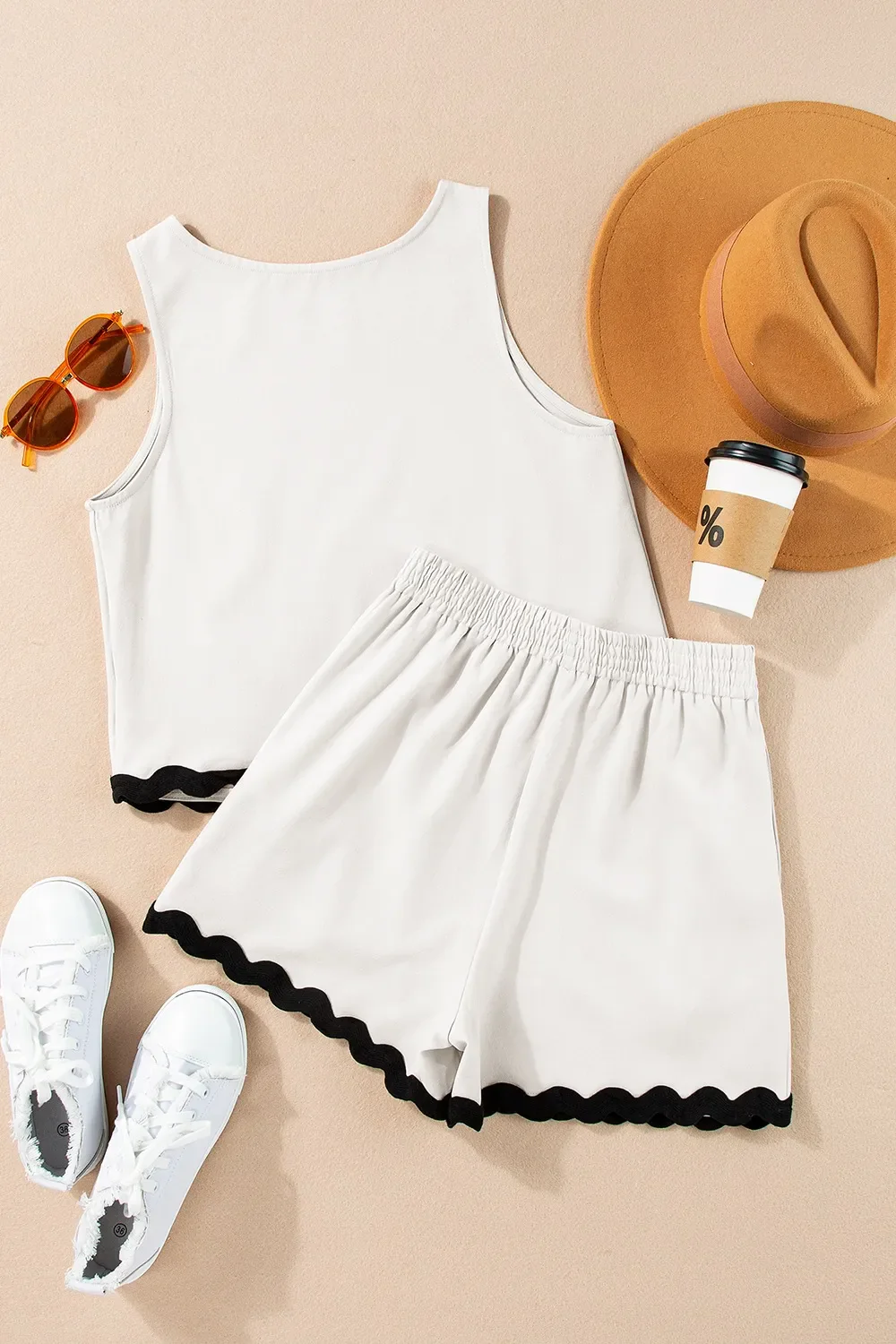 Ricrac Trim Tank Top and Elastic Waist Shorts Set - Image 14