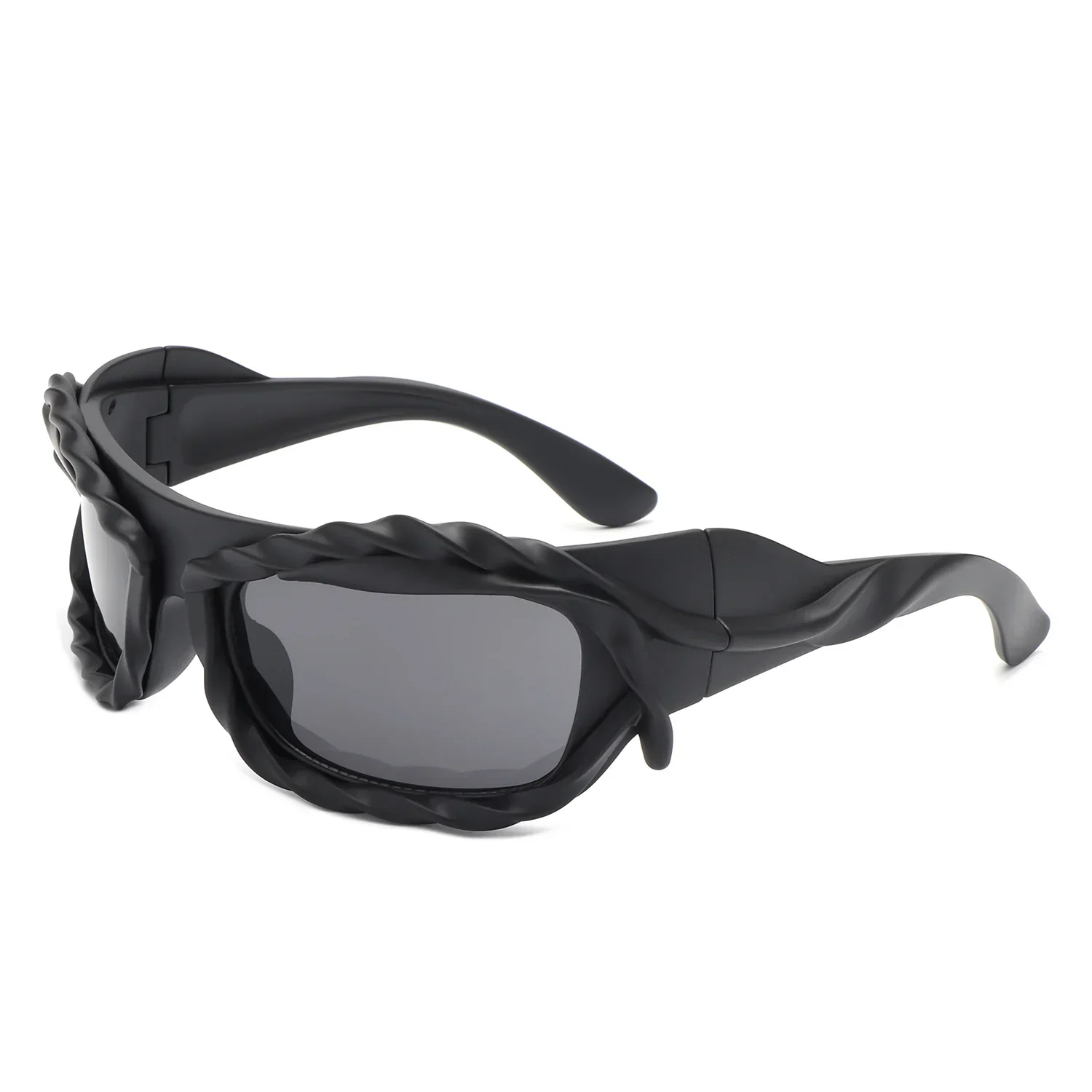 Riff - Rectangle Irregular Twisted Thick Frame Futuristic Sunglasses - Image 3