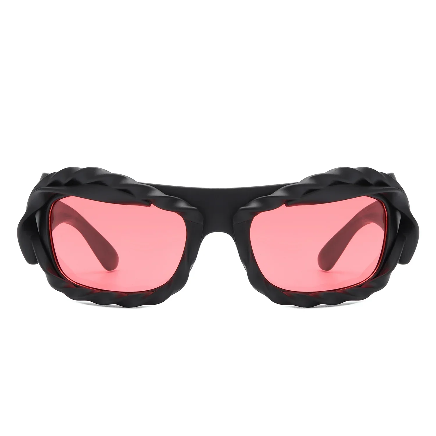 Riff - Rectangle Irregular Twisted Thick Frame Futuristic Sunglasses - Image 4