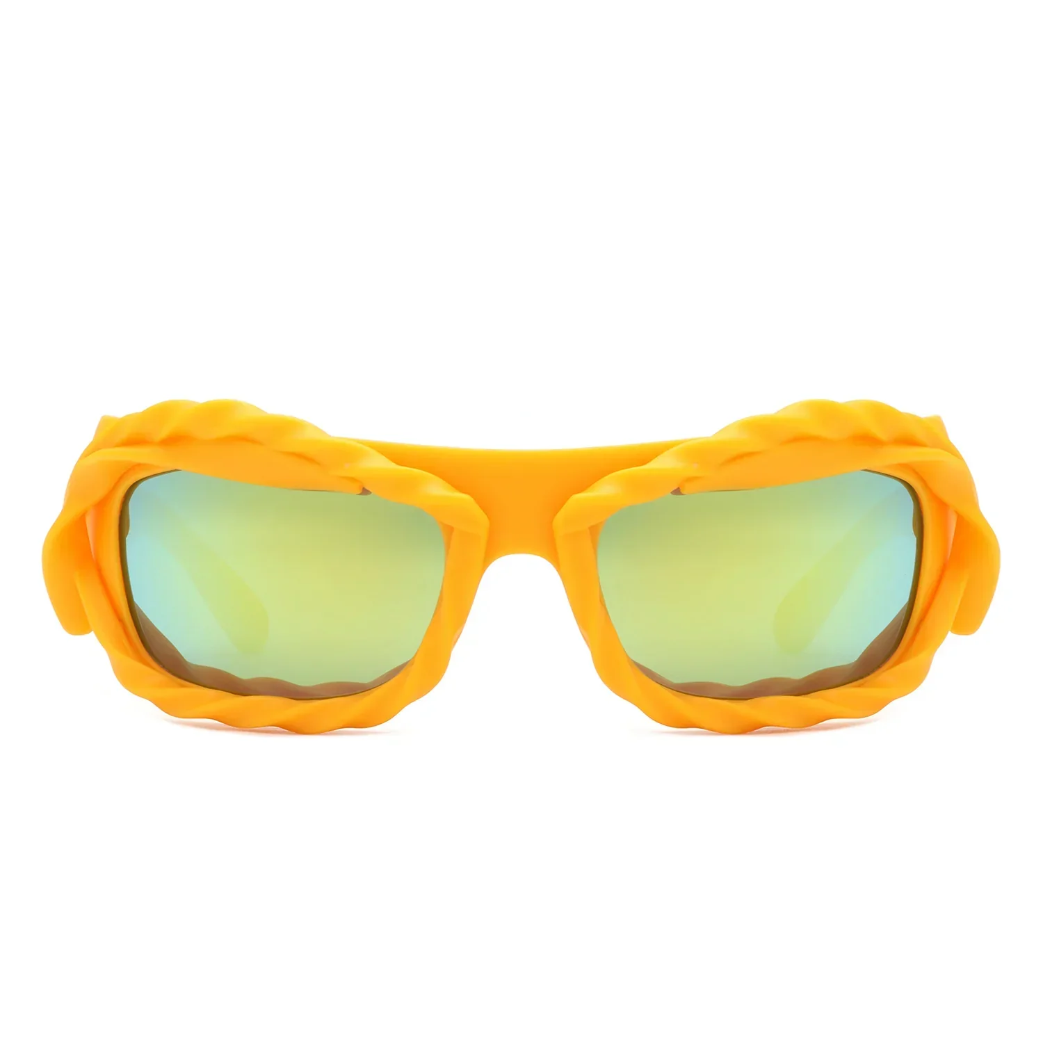 Riff - Rectangle Irregular Twisted Thick Frame Futuristic Sunglasses - Image 6