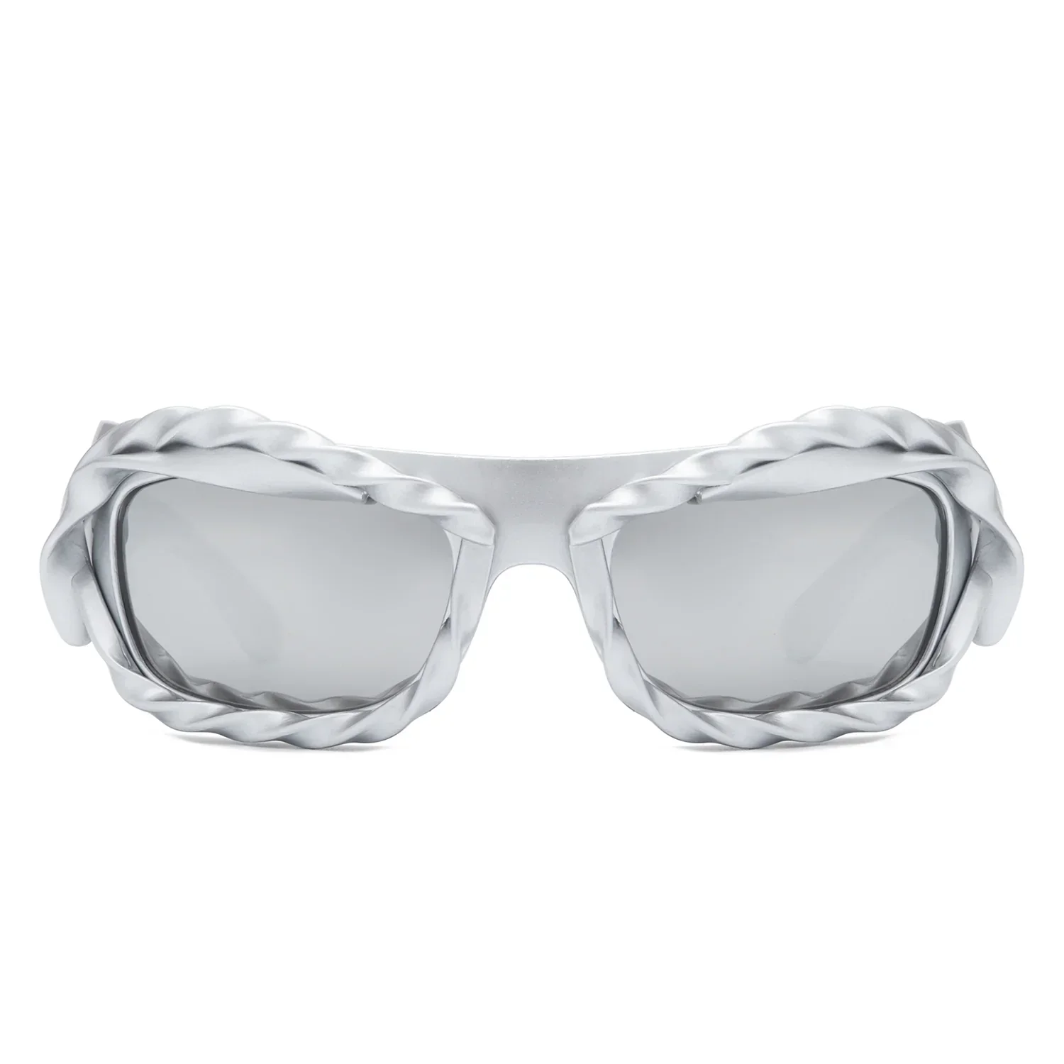 Riff - Rectangle Irregular Twisted Thick Frame Futuristic Sunglasses - Image 9