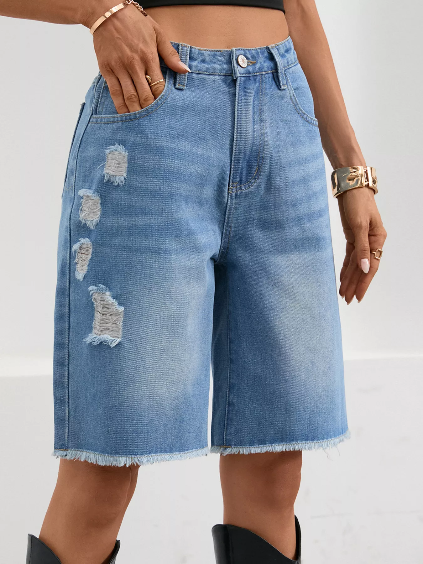 Ripped Frayed Hem Denim Shorts