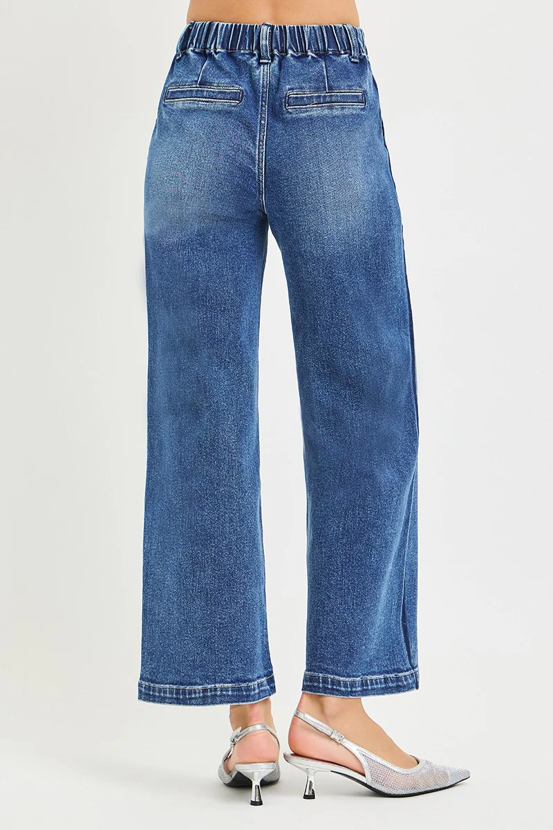 RISEN Elastic Band High Rise Cropped Wide Jeans - Image 5