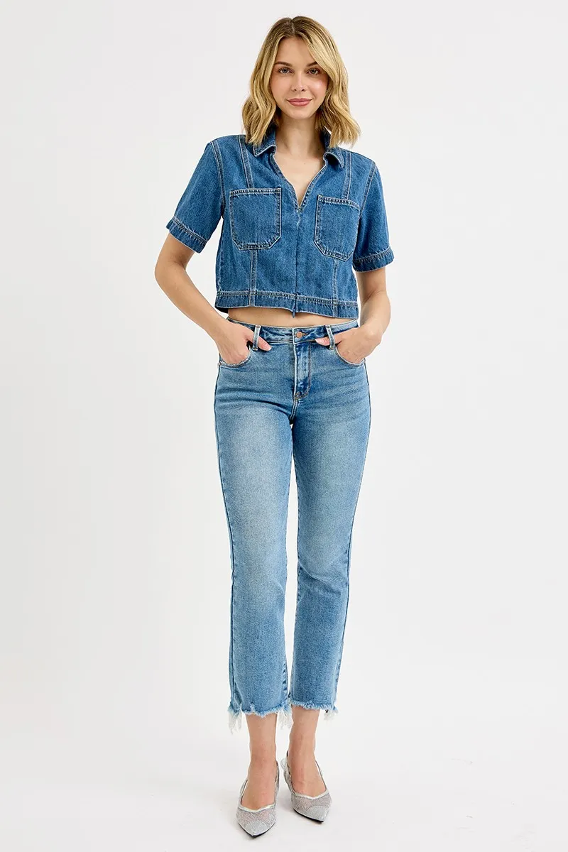 RISEN Full Size High Rise Crop Straight Slim Jeans Plus Size - Image 6