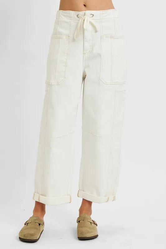 RISEN Full Size High Rise Crop Wide Barrel Cargo Pocket Jeans Plus Size - Image 2