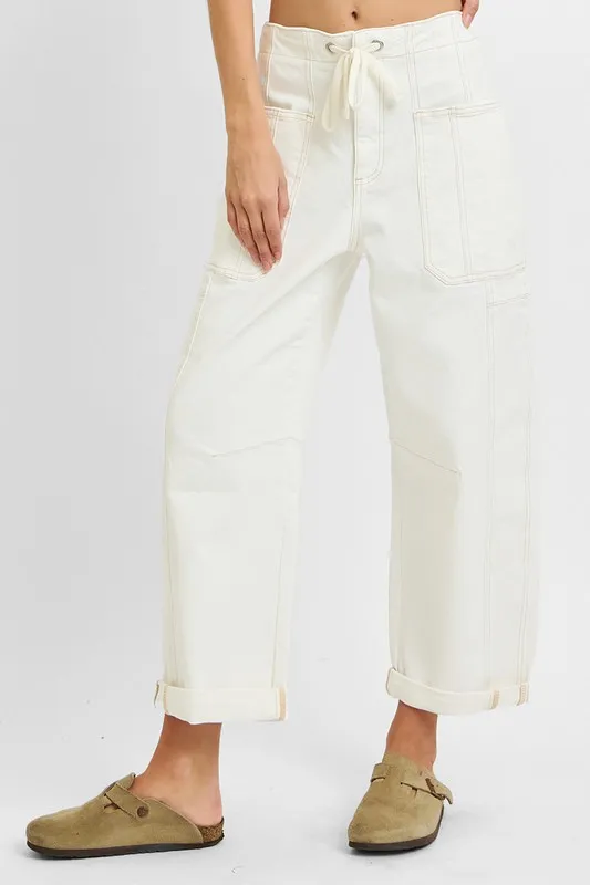 RISEN Full Size High Rise Crop Wide Barrel Cargo Pocket Jeans Plus Size - Image 3