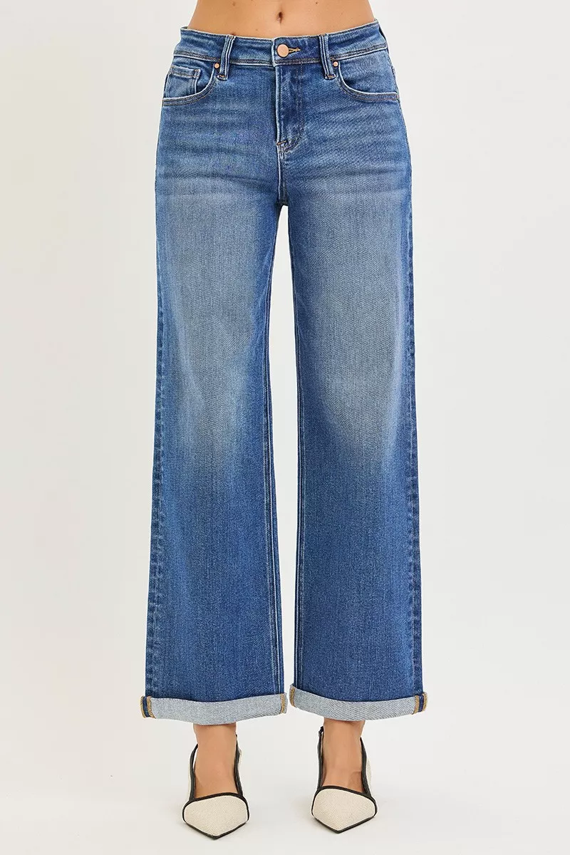 RISEN Full Size High Rise Relaxed Fit Ankle Straight Cuff Jeans Plus Size - Image 3