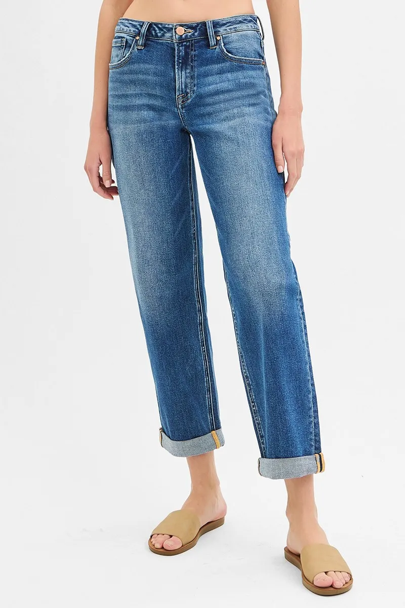 RISEN Full Size Mid Rise Boyfriend Roll Up Jeans Plus Size - Image 3