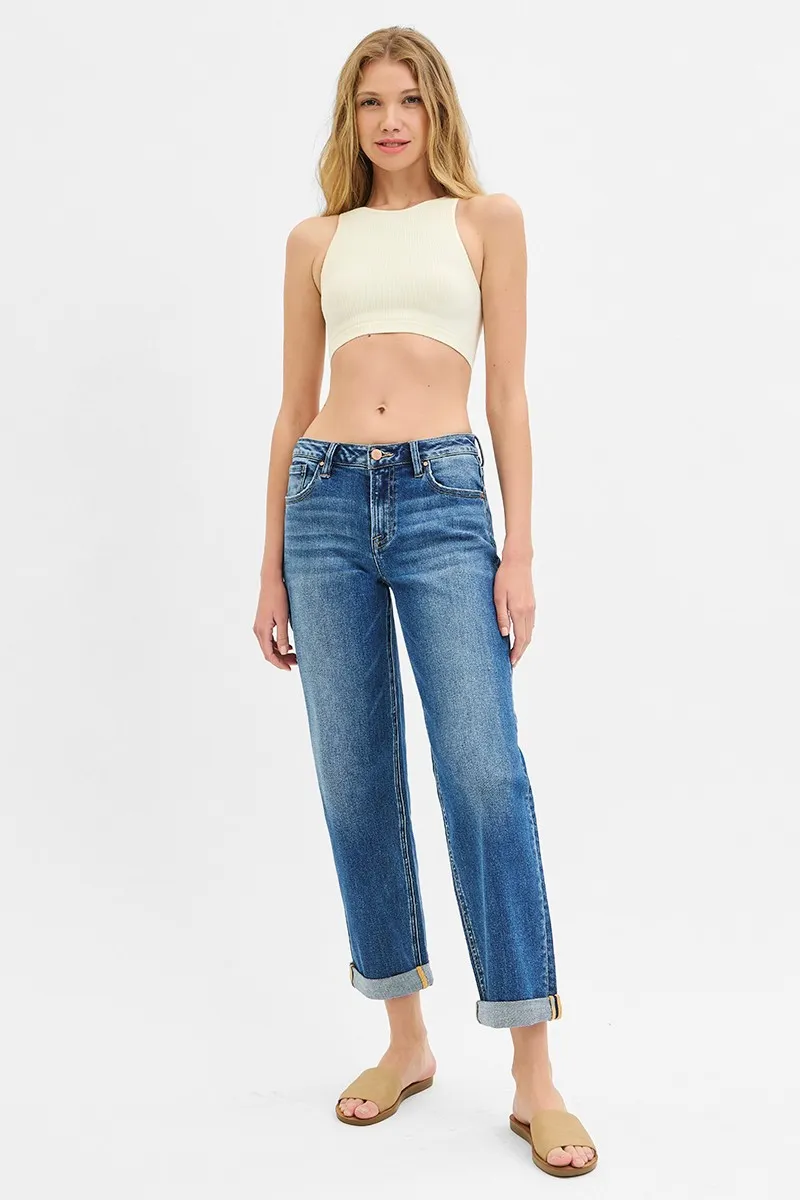 RISEN Full Size Mid Rise Boyfriend Roll Up Jeans Plus Size - Image 6