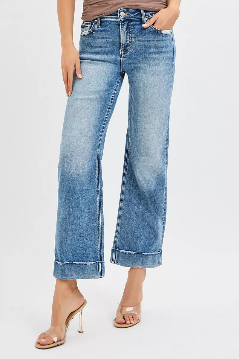 RISEN Full Size Mid Rise Crop Straight Jeans with Taylor Cuffed Plus Size - Image 3