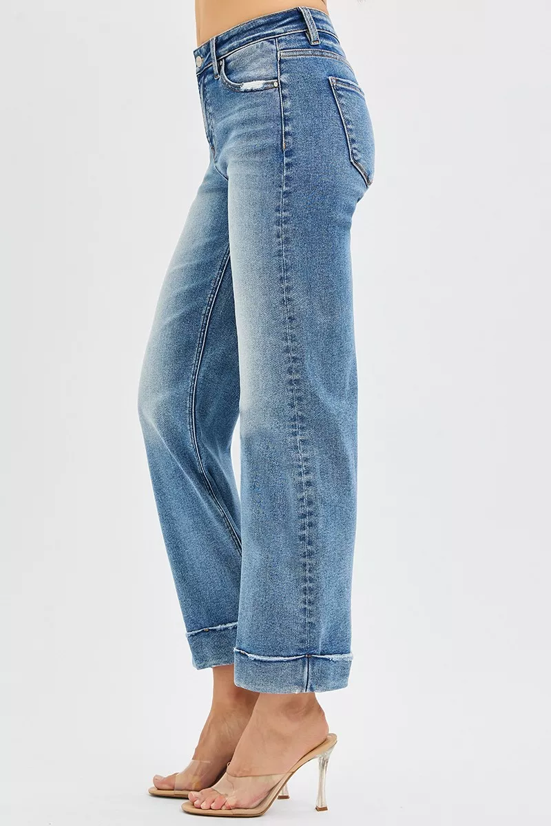 RISEN Full Size Mid Rise Crop Straight Jeans with Taylor Cuffed Plus Size - Image 4