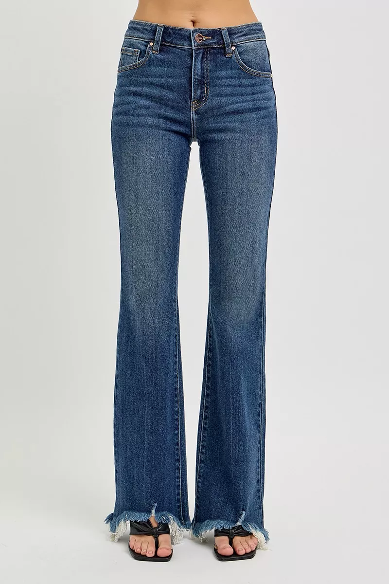 RISEN Full Size Mid Rise Flare Frayed Hem Jeans Plus Size - Image 3