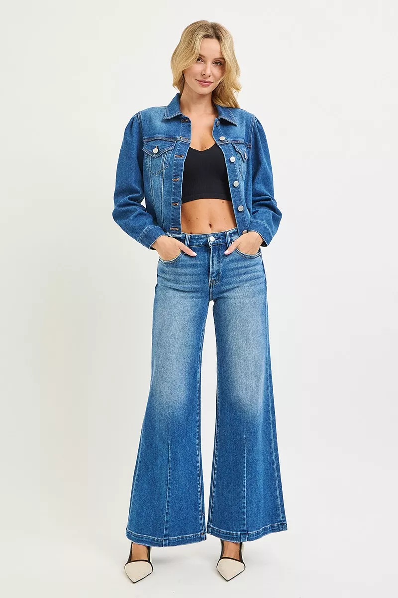 RISEN Full Size Mid Rise Wide Leg Jeans with Flared Look Plus Size - Image 6
