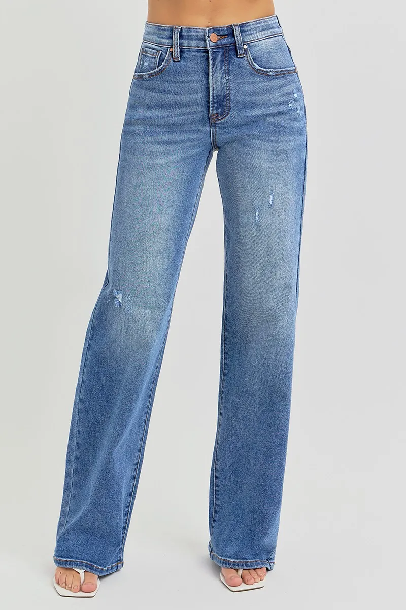 RISEN Full Size Tummy Control Elastic Band High Rise Wide Jeans Plus Size - Image 3