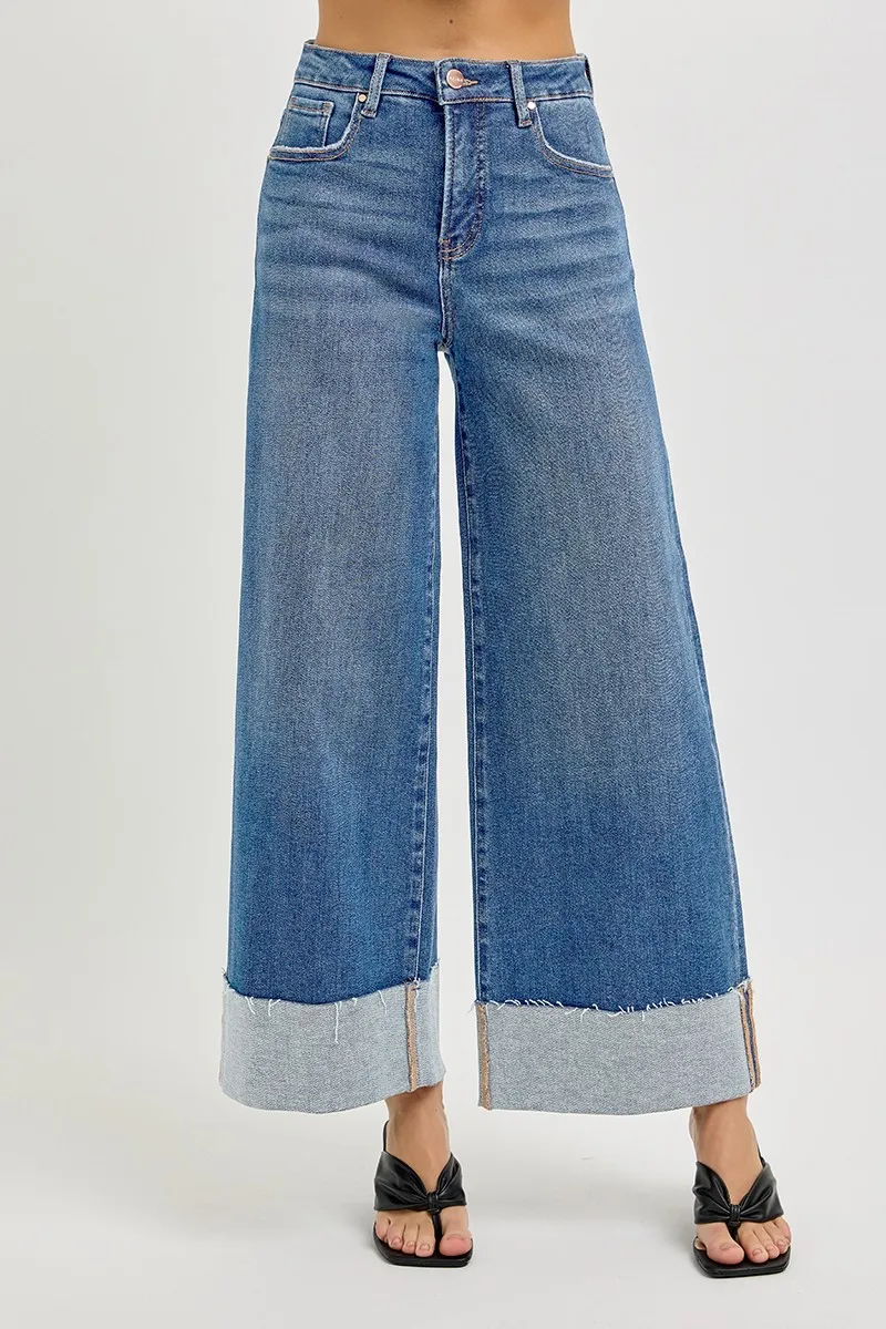 RISEN Full Size Tummy Control High Rise Crop Wide Cuffed Jeans Plus Size - Image 2