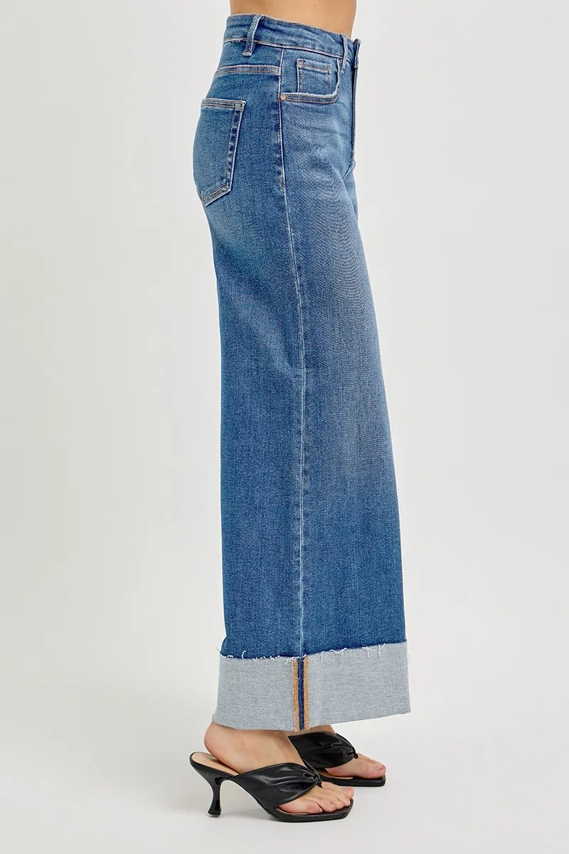 RISEN Full Size Tummy Control High Rise Crop Wide Cuffed Jeans Plus Size - Image 4