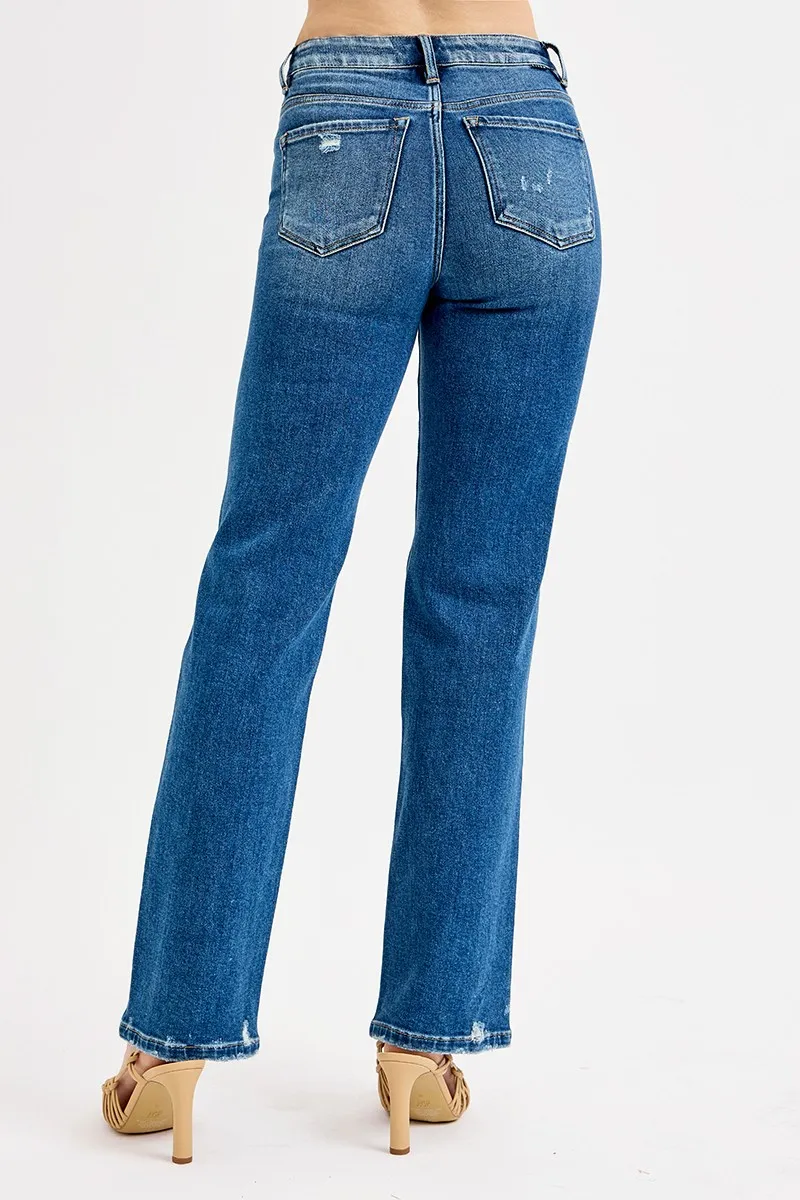 RISEN Full Size Tummy Control High Rise Straight Distressed Jeans Plus Size - Image 5