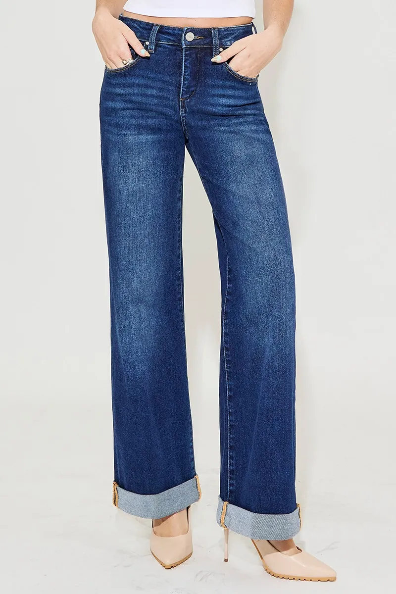 RISEN Full Size Tummy Control High Rise Wide Leg Cuffed Jeans Plus Size - Image 2