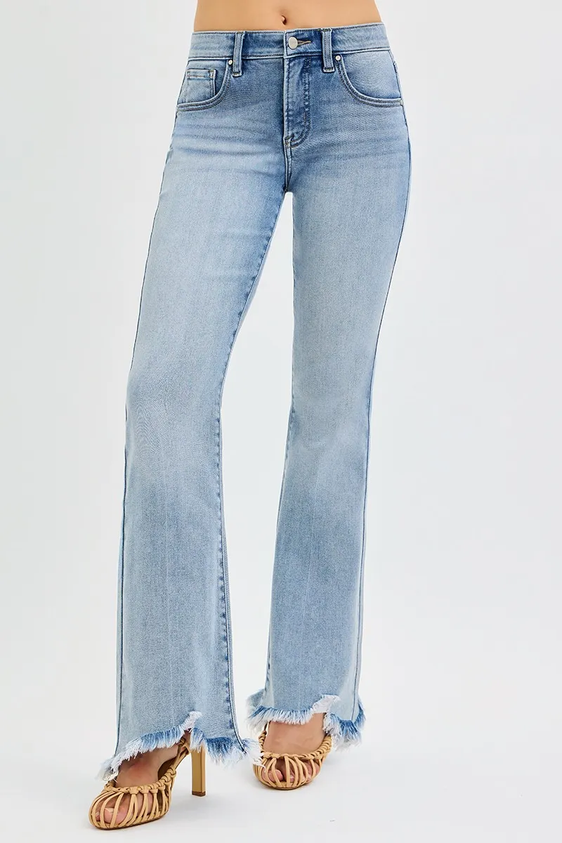 RISEN Full Size Tummy Control Mid Rise Flare Jeans with Fray Hem Detailed Plus Size - Image 2