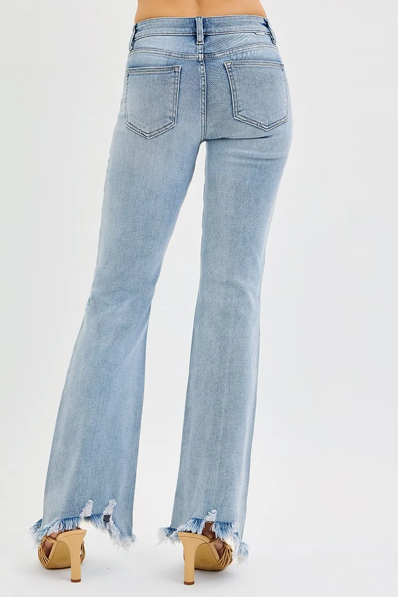 RISEN Full Size Tummy Control Mid Rise Flare Jeans with Fray Hem Detailed Plus Size - Image 6