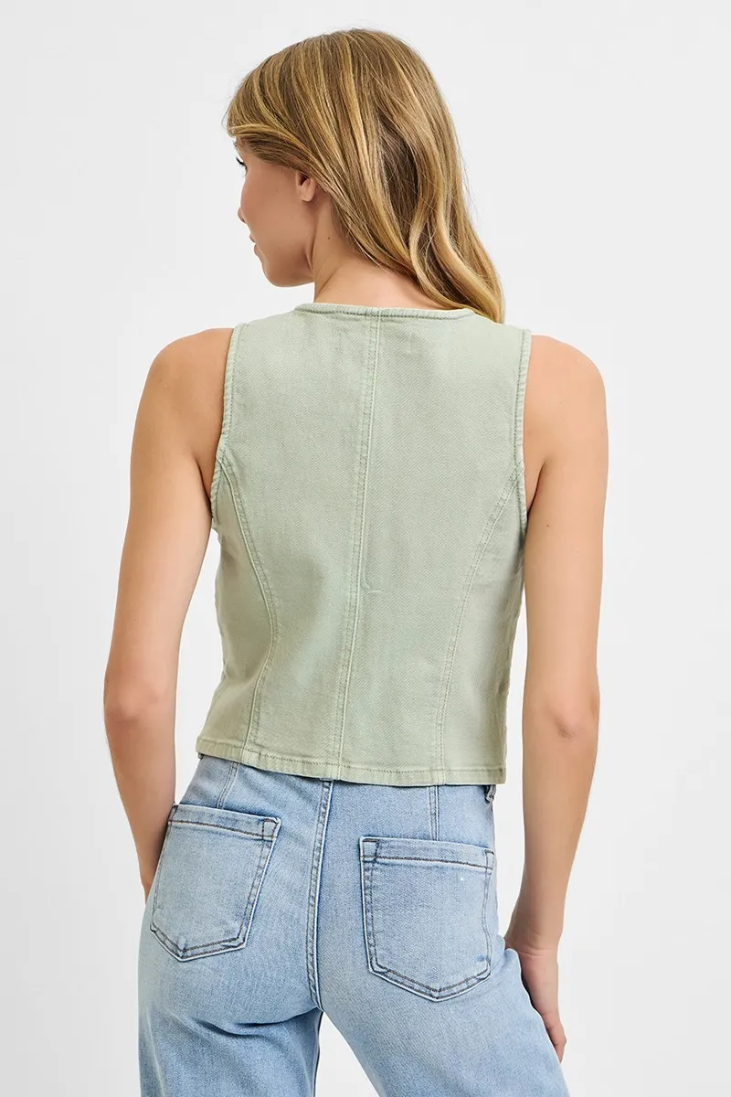 RISEN Full Size V Neck Button Down Vest Plus Size - Image 2
