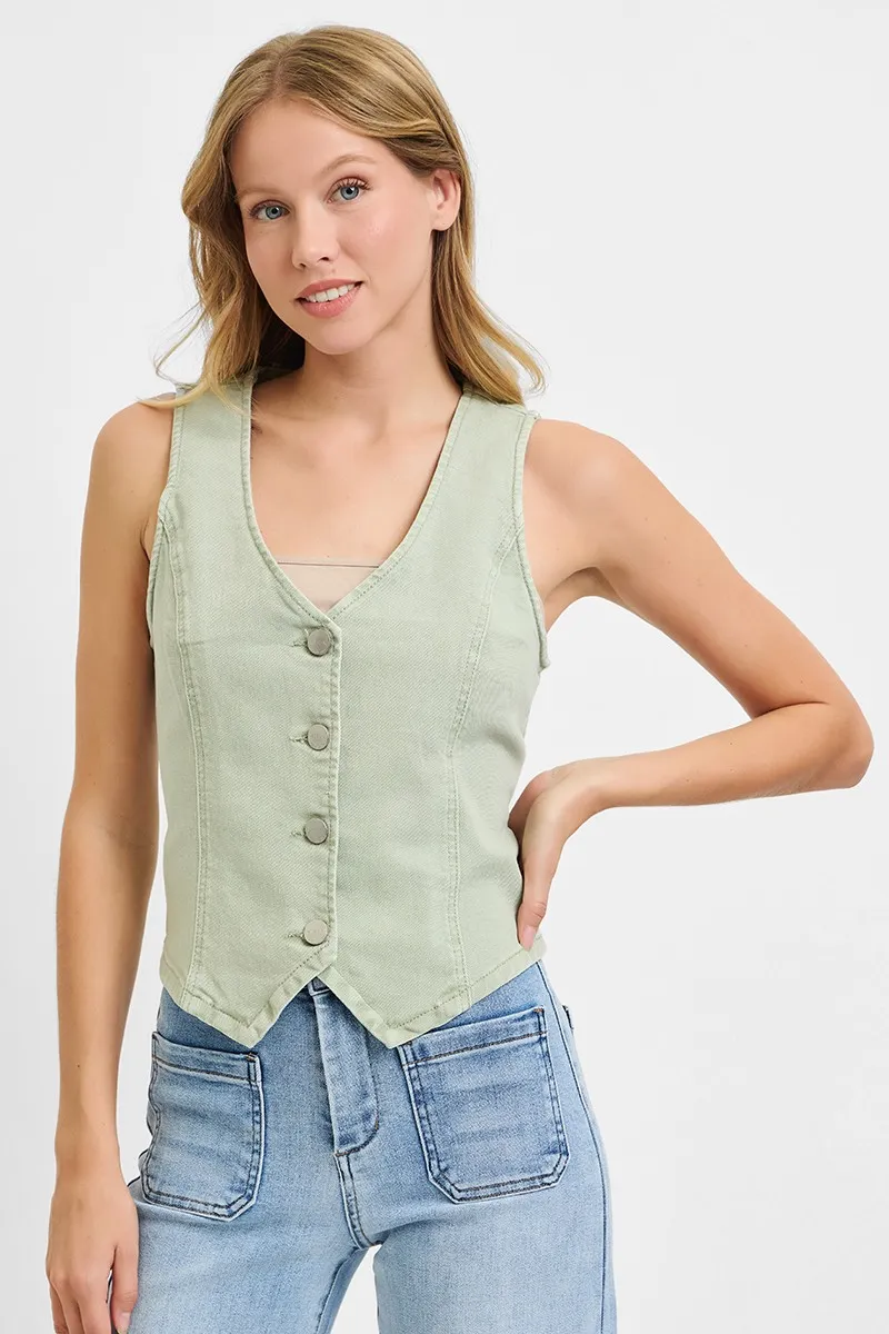 RISEN Full Size V Neck Button Down Vest Plus Size - Image 3