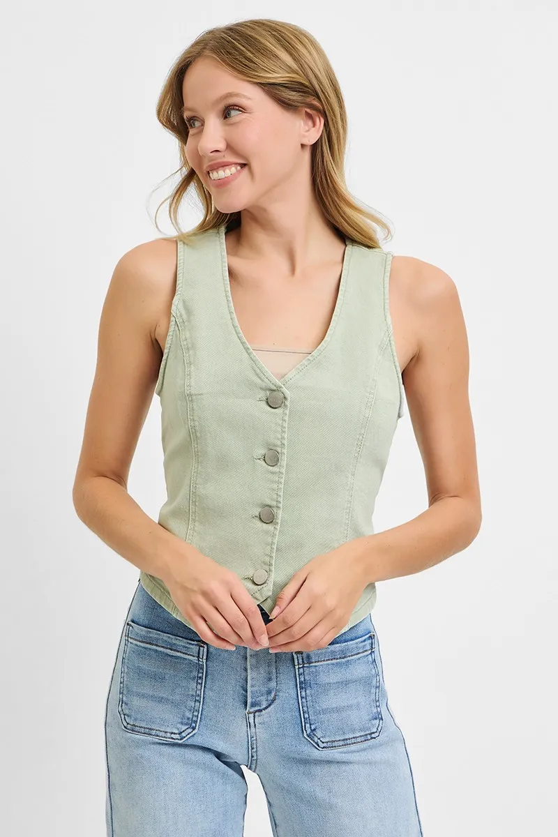 RISEN Full Size V Neck Button Down Vest Plus Size - Image 4